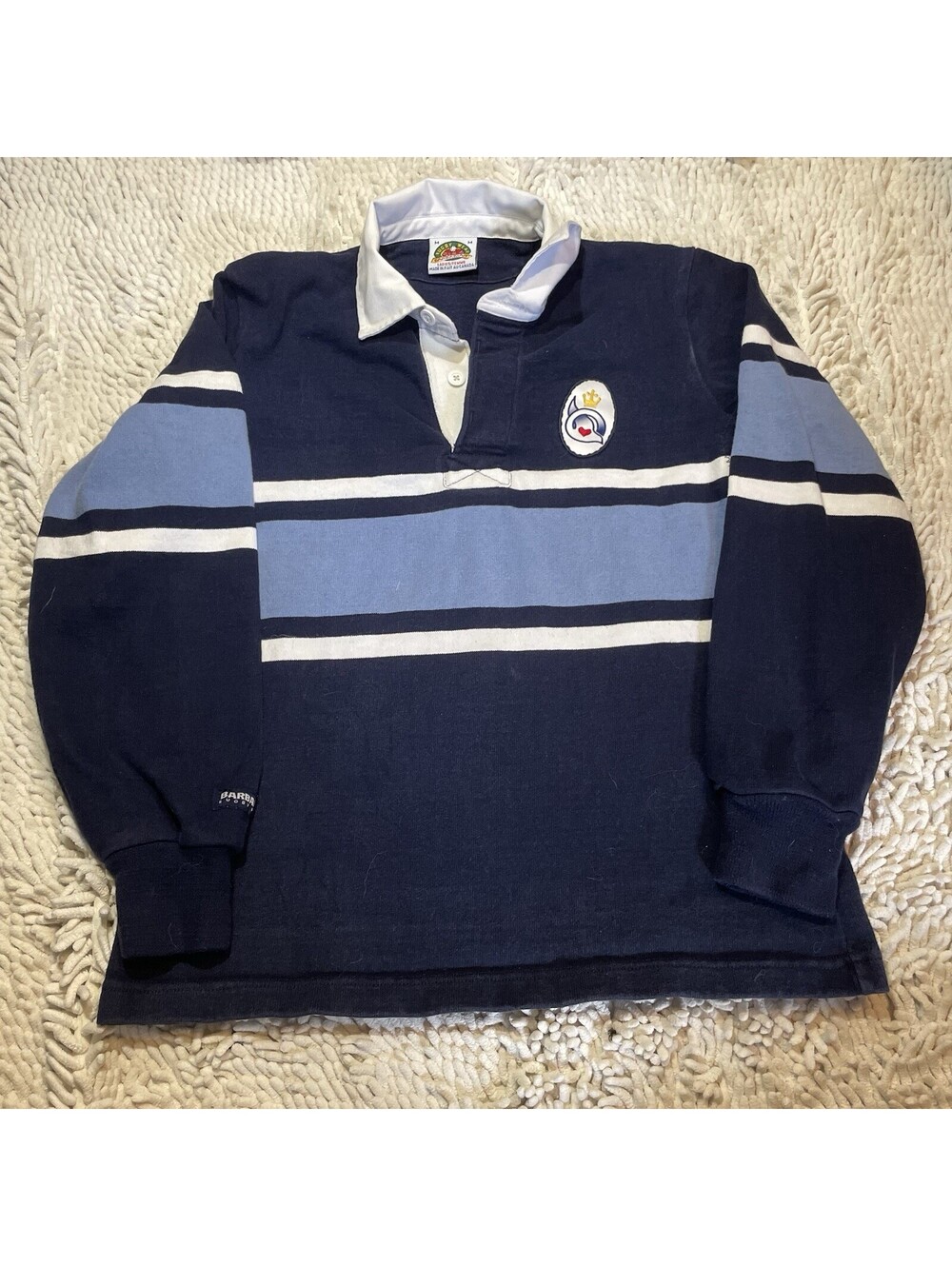 Barbarian Rugby Shirt Women Medium Multicolor Striped Blue Cropped Logo Polo
